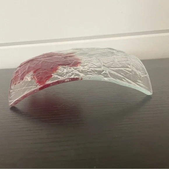 LAST CHANCE Decorative Glass Candy Dish Candle Holder Clear Red Leaf Home Decor - Picture 2 of 7